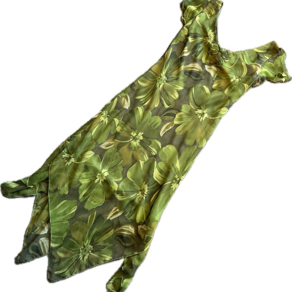 Vintage 90s Y2K CDC Green Floral Size 12 Whimsical Fairy Dress